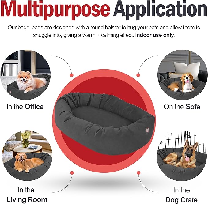 Majestic Pet 40 Inch Suede Calming Dog Bed Washable – Cozy Soft Round Dog Bed with Spine Support for Dogs to Rest Their Head - Fluffy Donut Dog Bed 40x29x9 (Inch) - Round Pet Bed Large – Gray (2025)