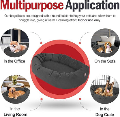 Majestic Pet 40 Inch Suede Calming Dog Bed Washable – Cozy Soft Round Dog Bed with Spine Support for Dogs to Rest Their Head - Fluffy Donut Dog Bed 40x29x9 (Inch) - Round Pet Bed Large – Gray (2025)