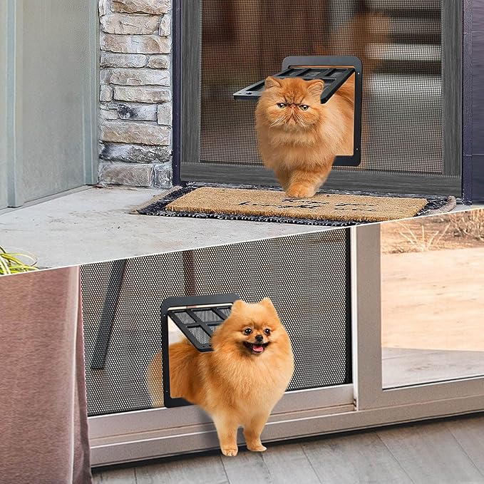 Namsan Pet Screen Door, Doggy Door for Sliding Screen Door, 8.3 x 10.3 Inches Cat Door for Screen Door, Magnetic Close Small Dog Door Window Porch, Black