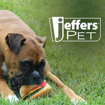 Jeffers Pet Plush American Grill Time Cuisine Dog Toys – 4.5" Squeaky Hamburger Plush Toys for Dogs – Chew, Cuddle, Interactive Play, Soft Durable Fabric, Puppy Gift, Christmas Stocking Stuffer