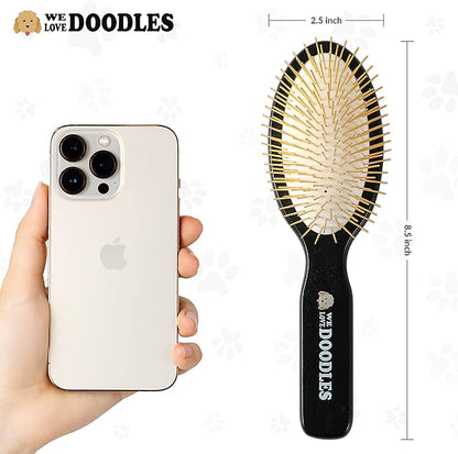 We Love Doodles Pin Brush for Dogs, Pet Grooming Detangler Pin Dog Brush, Dog Brush for Shedding and Removing Loose Fur, Lightweight Beech Wood with Gold Plated Pins for Long Hair Pets