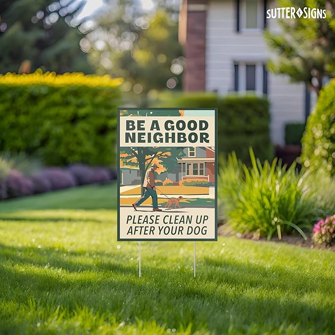 2pk Clean Up After Your Dog Signs | No Dog Poop Signs for Yard Lawn | Corrugated Plastic with H-Frame Metal Stakes, 9" x 12"