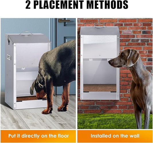 Automatic Dog Feeder Large Breed Outdoor Auto Dog Food Dispenser 25lbs Large Capacity Stainless Steel Gravity Pet Feeder Feeding Station Pet Dry Food Dispenser (M)