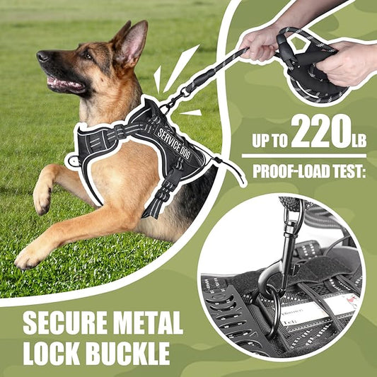 Service Dog Tactical Vest Harness and Leash Set Medium Sized Dog Emotional Support- Tactical Dog Harness Training Collar with Name (Black, S)