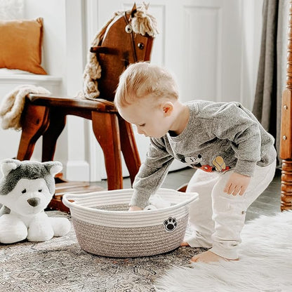 Dog Toy Basket Small Gift Basket for Baby, Woven Storage Baskets for Dog Cat, Nursery Storage Baskets for Diapers, Towels, 12"x 8" x 5" Mixed-Brown