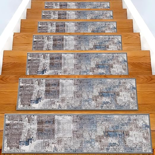 Non-Slip Carpet Stair Treads 7PCS, 8"x30" Peel and Stick Stair Runner for Wooden Steps Indoor, Washable Reusable Adhesive Backing, Pet-Friendly Safety Mats for Kids, Elders, Dogs