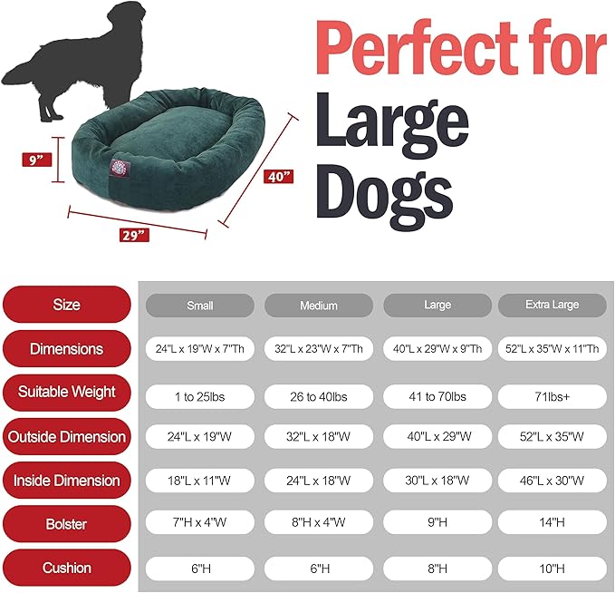 Majestic Pet 40 Inch Micro Velvet Calming Dog Bed Washable – Cozy Soft Round Dog Bed with Spine for Head Support - Fluffy Donut Puppy Mat 40x29x9 (inch) Large – Marine (2025)