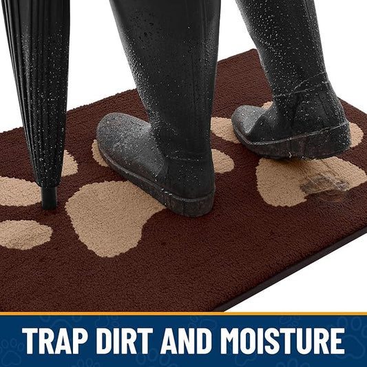 Smiry Dog Door Mat for Muddy Paws, Absorbs Moisture and Dirt, Low-Profile Entryway Mat with Non-Slip Backing, Entry Indoor Outdoor Doormat for Inside Floor (71x47 Inches, Brown, Paw)