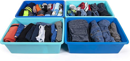 Humble Crew Toy Storage Bins for Kids, Set of 4, Navy/Teal, Large - Sturdy, Colorful Plastic Storage Bins for Classroom, Playroom, Nursery, and More - Premium Toddlers Toy Organizer Bins