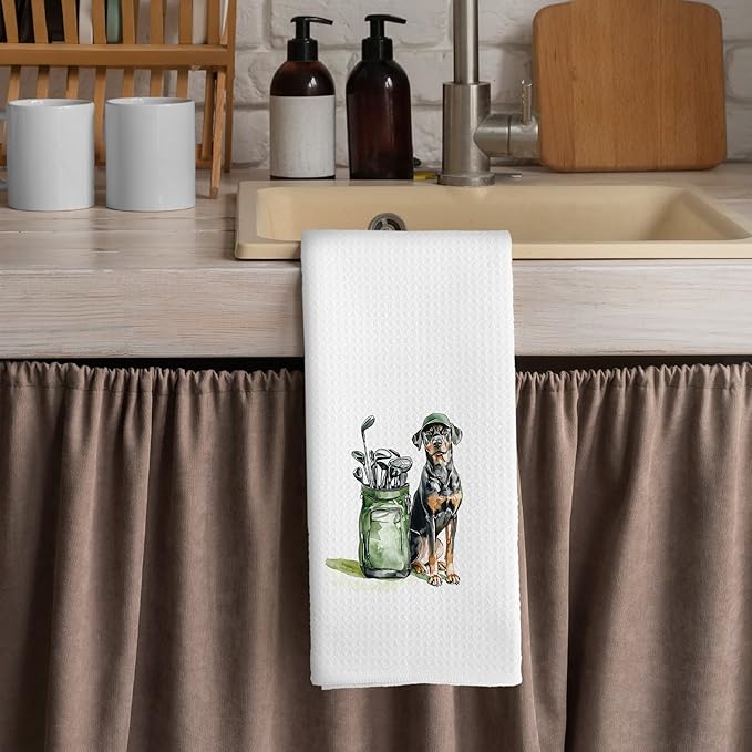 Golf Dog Kitchen Towels - Doberman Pinscher Dish Towels, Sports Gifts, Pet Golf Club Decorative Absorbent Dishcloths Hand Towels for Kitchen Gym Spa Decor 16x24 Inches