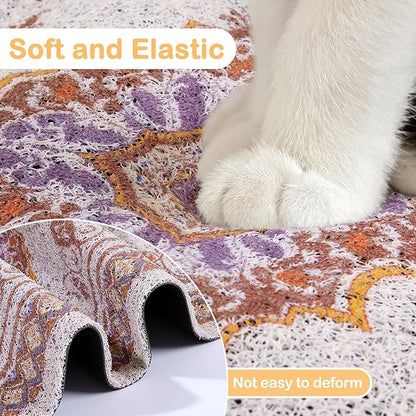 Glittme Cat Litter Mat with Non-Slip Bottom Litter Box Mat 40"X30" Litter Trapping Mat Easy to Clean Washable Cat Food Mat for Kitty,XL