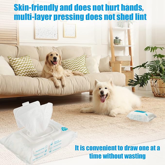 Treela 10 Packs of 800 Dog Wipes Pet Wipes Cat Grooming Supplies for Paws, Butt, Ear, Skin, Eye, Body Cleaning Bath Stain Odor Remover, Home or Travel Use(Unscented)
