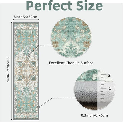 Non Slip Stair Treads for Wooden Steps 15PCS - 8"x30" Indoor Safety Carpet, Edging Mats with TPE Adhesive Backing, Pet and Elderly Friendly Stair Rugs (Cyan)
