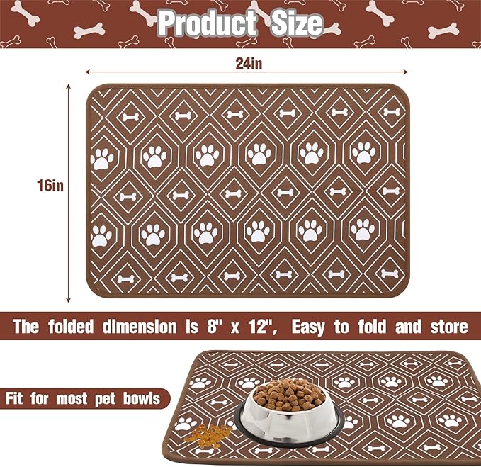 KOOLTAIL Dog Mat for Food and Water Bowls, 2 Pack Waterproof Pet Feeding Mat for Floors, Non Slip Mat for Puppy Cats