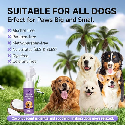 Dog Paw Cleaner Kit – Soft Silicone Brush for Safe Mud & Odor Removal, Travel No-Rinse pH Balanced Natural Formula, Gentle Daily Use – for Rain, Snow, Mud – Includes Towel & Paw Balm