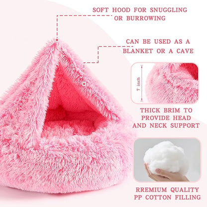 NOYAL Calming Dog Bed for Anxiety, Hooded Donut Cave with Blanket, Plush Fluffy Washable Pet Bed for Small Medium Dogs & Cats
