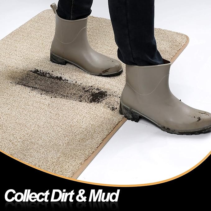 ITSOFT Dirt Trapper Indoor Door Mat & Entrance Rug for Wet Muddy Shoes and Pet Paws, Non-Slip Machine Washable, Shoe Scraper, Absorbent Welcome Dog Mat for Front Door, Entry Way (35x24, Beige)