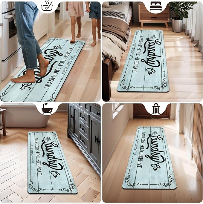 Pauwer Laundry Room Rug Runner 20"x60" Waterproof Rubber Laundry Mat Non Slip Kitchen Mats for Floor Washable Floor Mat Runner Rug for Farmhouse Mudroom Washroom Bathroom Decor