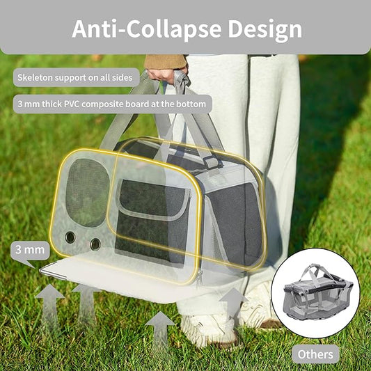 Cat, Dog Carrier for Pets up to 15 lbs, Soft-Sided Collapsible Pet Carrier with Sturdy Base, Roll-up Curtain and Large Storage Bag, Cat Bag for Medium Cats and Small Dogs