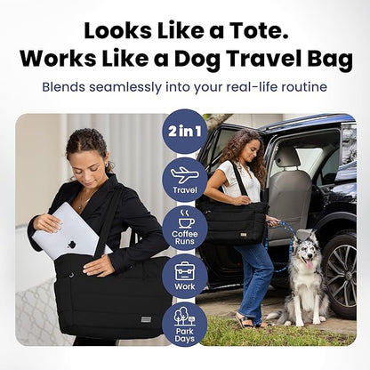 rubyloo Puffer Dog Travel Bag for Dog Moms – Doggy Diaper Bag with Pet Bowls & Food Storage or Everyday Puffy Tote – Doggy Mom Gifts for Women – Lightweight, Travel-Ready Gift for Pet Lovers - Black