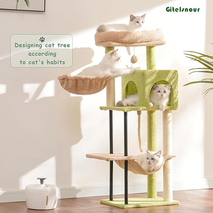 Gitelsnour Cat Tree, Cat Tower for Indoor Cats, 43.3 inch Cactus Cat Tree Tower with Sturdy Steel Tube, Hammock, Cat Condo for Small Cats and Kittens, Scratching Post, GCT004SGY