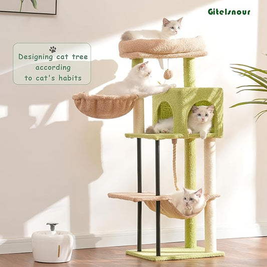 Gitelsnour Cat Tree, Cat Tower for Indoor Cats, 43.3 inch Cactus Cat Tree Tower with Sturdy Steel Tube, Hammock, Cat Condo for Small Cats and Kittens, Scratching Post, GCT004SGY