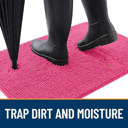 OLANLY Dog Door Mat for Muddy Paws 30x20, Absorbs Moisture and Dirt, Absorbent Non-Slip Washable Doormat, Quick Dry Chenille Mud Mat for Dogs, Entry Indoor Entryway Carpet for Inside Floor, Hot Pink