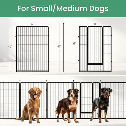 HealSmart Dog Playpen Indoor, Puppy Playpen Indoor Outdoor for Yard, Camping, RV, 40" Height 8 Panels Heavy Duty Dog Pen for Medium/Large Dogs, Black