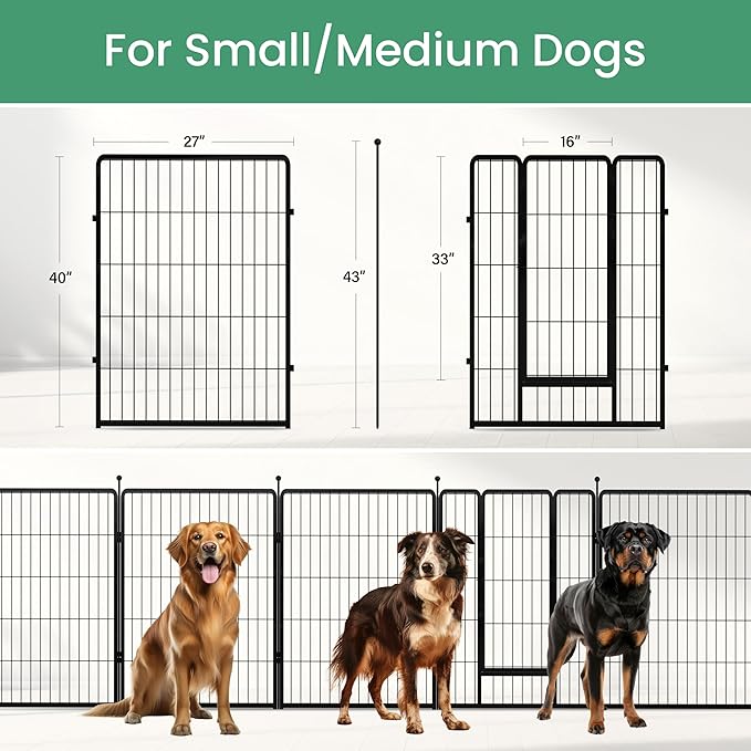 HealSmart Dog Playpen Indoor, Puppy Playpen Indoor Outdoor for Yard, Camping, RV, 40" Height 16 Panels Heavy Duty Dog Pen for Medium/Large Dogs, Black