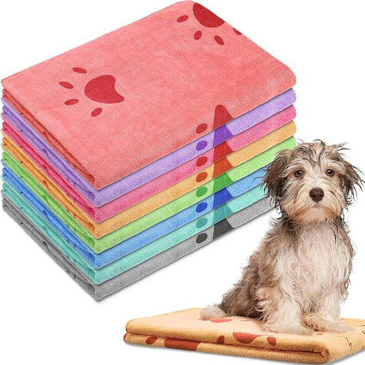 Chumia 8 Pcs 55 x 28 Inches Dog Towels Absorbent Microfiber Bath Drying Towels for Small Medium Large Pets Cat Puppy Shower Cleaning Accessories(8 Colors)