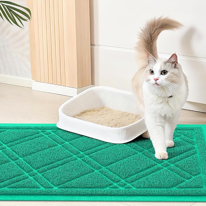 Smiry Cat Litter Box Mat 36x24, Non-Slip Water Resistant Litter Trapping Mat, Easy Clean Less Waste and Urine-Locking Cat Carpet for Indoor, Green