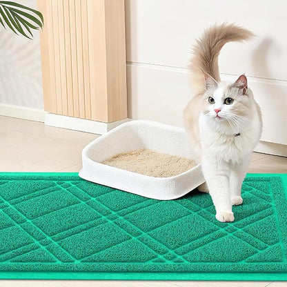 Smiry Cat Litter Box Mat 36x24, Non-Slip Water Resistant Litter Trapping Mat, Easy Clean Less Waste and Urine-Locking Cat Carpet for Indoor, Green