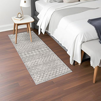 2x5 Rug Runner Moroccan - Washable Hallway Runner Rug Non Slip Pets Friendly Runner Low Pile Soft Indoor Floor Mat Front Door for Kitchen Bedroom Entryway Laundry 2x5 Geo Grey