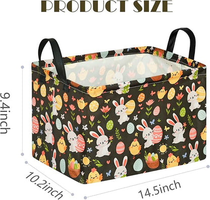 Easter Storage Basket Eggs Bunny Flower Gifts Cube Waterproof Storage Bins Organizer,Foldable Closet Shelf Baskets with handles for Women,Nursery Hamper Toys Box,Room Decorations