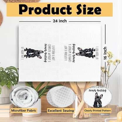 French Bulldog Dog Kitchen Towels Set of 2, Funny Dog Kitchen Decor, Dogs Gifts for Women Men Hand Towel, Pet Owner Gift Decorative Tea Towels Dish Towel 16x24 Inch