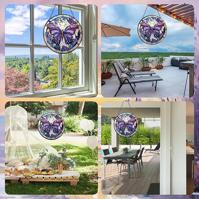 Butterfly Stained Glass Window Hanging Gifts, 7.8″ Sun Catchers for Indoor Window Decor, Decorative Sun Catchers Home Wall Art Gift for Thanksgiving Christmas Wedding Housewarming