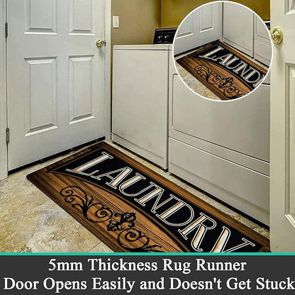 Pauwer Laundry Room Rug Runner 20"x60" Waterproof Rubber Laundry Mat Non Slip Kitchen Mats for Floor Washable Floor Mat Runner Rug for Farmhouse Mudroom Washroom Bathroom Decor