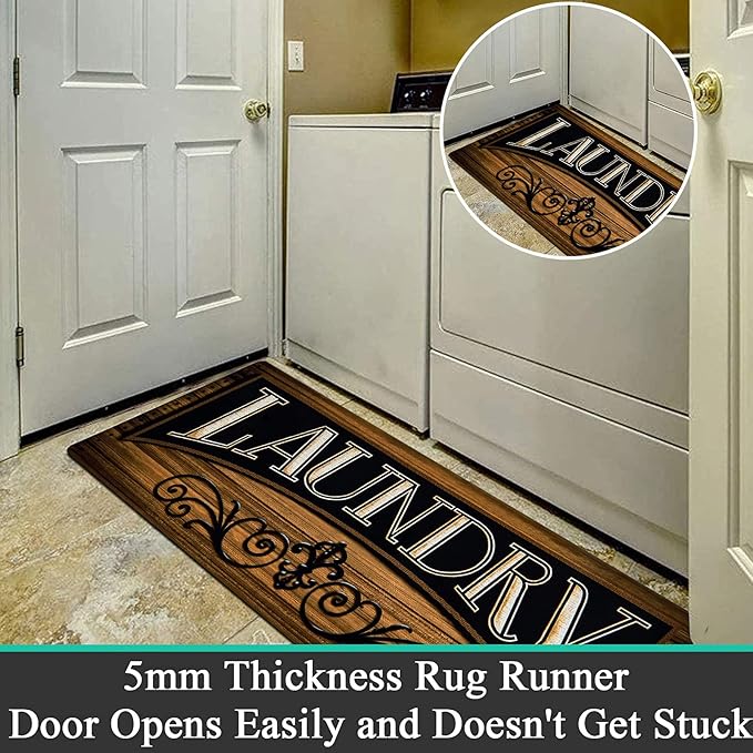Pauwer Laundry Room Rug Runner 20"x48" Waterproof Rubber Laundry Mat Non Slip Kitchen Mats for Floor Washable Floor Mat Runner Rug for Farmhouse Mudroom Washroom Bathroom Decor