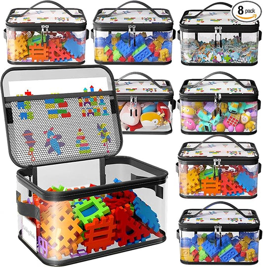 8 Pack Extra Large Clear Toy Storage Bags with Zippers & Labels, Reusable PVC Transparent Waterproof Toy Organizer Bags for Board Game Storage, Building Blocks, Puzzle, Dolls
