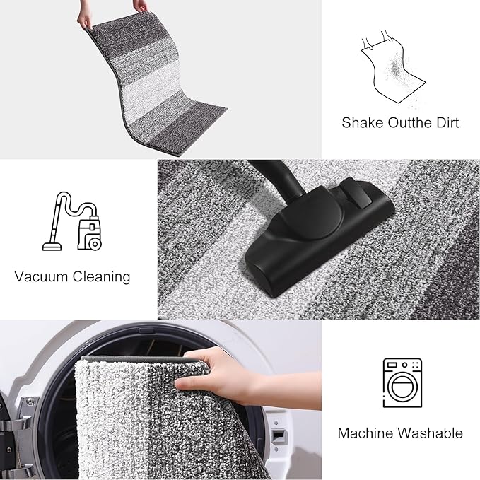 Smiry Dog Door Mat for Muddy Paws, Absorbs Moisture and Dirt, Low-Profile Entryway Mat with Non-Slip Backing, Entry Indoor Outdoor Doormat for Inside Floor (59x35 Inches, Light Grey, Striped)