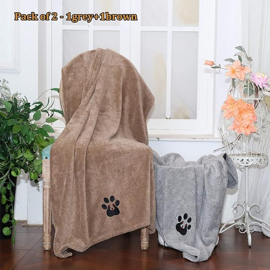 Extra Large Dog Towel - Pack of 2 - Super Absorbent Soft Microfiber Pet Bath Grooming Towels for Drying Dogs and Other Pets (XL-55" * 36", Grey and Brown)