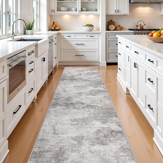 Abstract Rug Runners 2x8 Washable: Modern Rugs Non Slip for Kitchen Entryway Bedroom - Soft Stain Resistant Easy Clean - Indoor Low Pile Carpet for Family with Pets 2x8 Grey