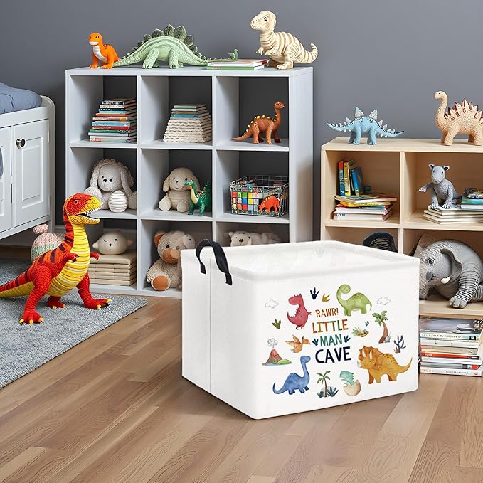 Rectangular Kids Storage Basket Baby Storage Basket with Handles for Home Kitchen Boys and Girls Cute Toy Storage Bin Organizer Shelf Book Room Decor(Dinosaur)
