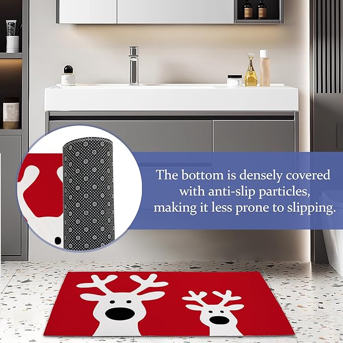 Cute Reindeer Front Door Mat,Anti-Slip Christmas Red Entrance Indoor Rug Mat,Low Profile Door Mat Entrance,Doormats for Home Kitchen Bedroom Porch, Hallways 30 x 17 Inch