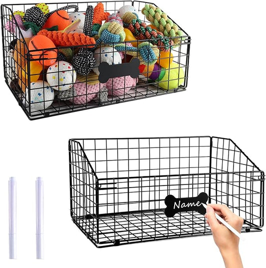Geyecete 2 Pack Toy box for dogs large Dog Toy organizer Pet wire folding basket dog toy container dog toy box -Can be Personalized-Black
