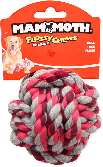 Mammoth Flossy Chews Monkey Fist Ball Premium Cotton-Poly Rope Dog Toy Interactive & Fetch Toy for Small Dogs - Small 3.75" - Assorted Colors