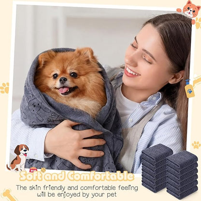 Irenare 12 Pcs Dog Towels Microfiber Pack Bulk, 20 x 40 inch Quick Drying Absorbent Pet Puppy Towels for Drying Small Puppy Dog Cat Pet Kitten Grooming Bathing Shower Travel Supplies(Gray)