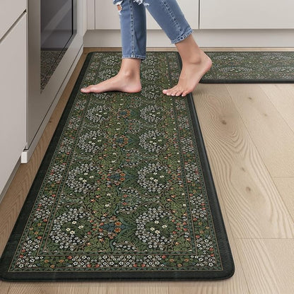 Collive Kitchen Mats Cushioned Anti Fatigue, Waterproof Kitchen Floor Mat Non Slip Desk Rugs Comfort Standing Rug for Sink, Office, Laundry, Home Decor, Dark Green