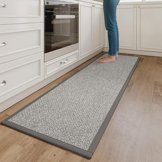 Kitchen Runner Rugs Non Slip Washable, Super Absorbent Kitchen Mats for Floor, Rubber Backing Jute-Like Braid Long Sink Mat Standing Floor Mat, Machine Washable, Gray 17"x59"