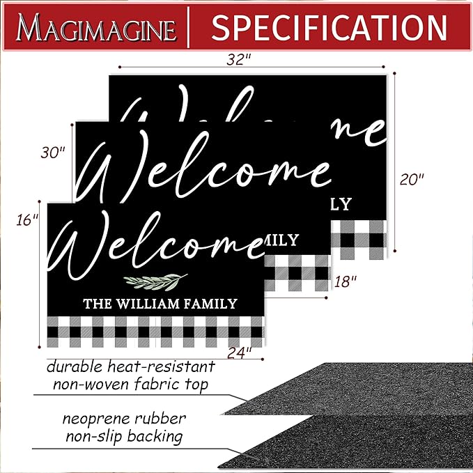 Custom Doormat with Family Name Sample Personalized Entryway Door Mat Front Door Mat for Outdoor Decor Entrance Mat Customised Rug Christmas Housewarming Gift with Anti-Slip Backing